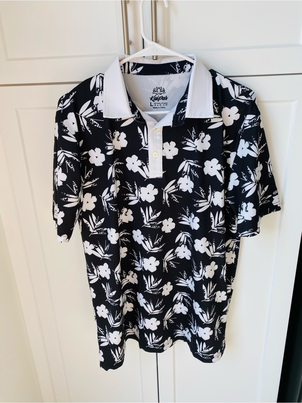 Kaipar men’s large Hawaiian golf shirt black white